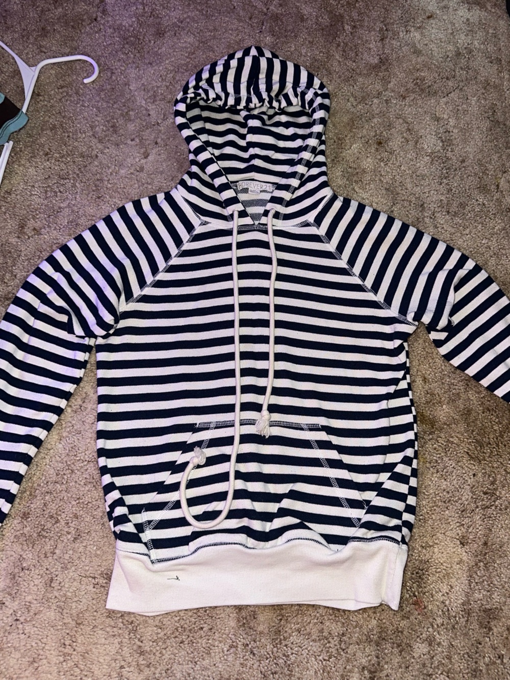 Forever 21 Navy and White Striped Hooded One-Piece